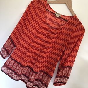 Lucky Brand | Orange Sheer Boho Blouse | Size S